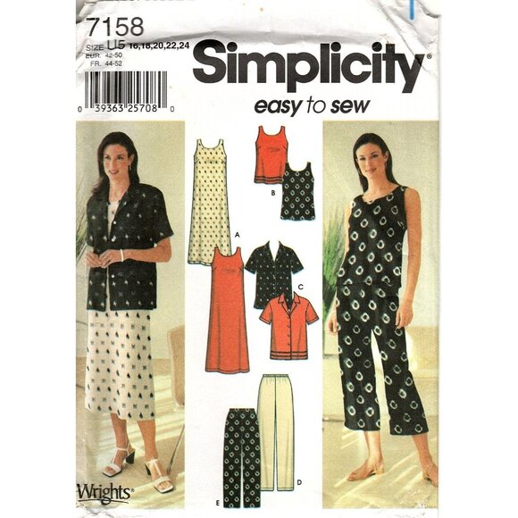 Simplicity Other - Simplicity 7158 Misses 16 to 24 Dress, Top, Skirt and Pant Uncut Sewing Pattern